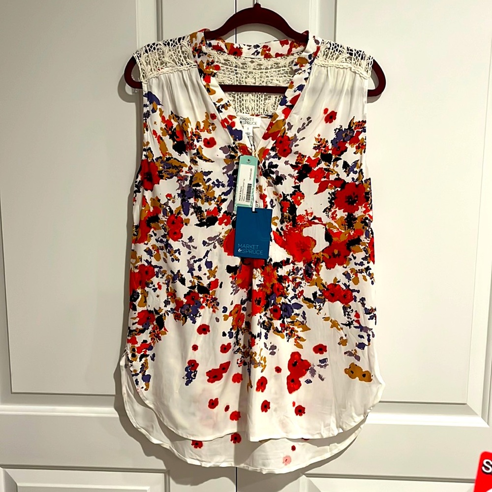 Market and Spruce sleeveless top with embroidery detail. Brand new.